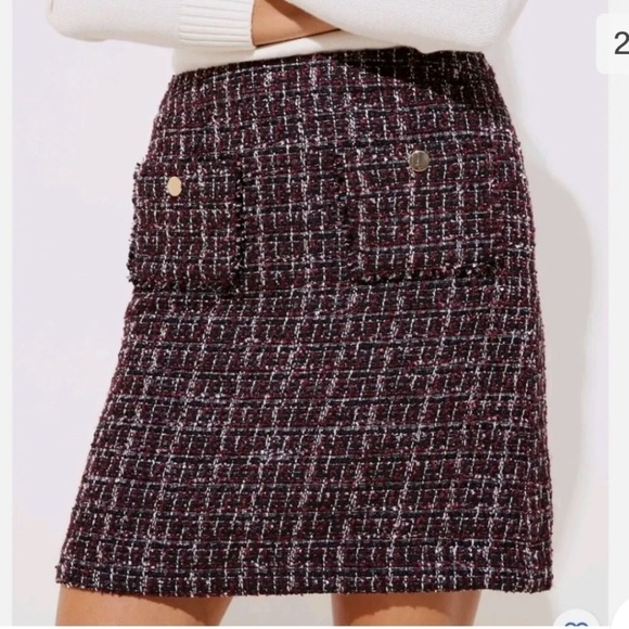 Ann Taylor LOFT Boucle Pocket Shift Skirt Size 0 Classic Plum - Picture 1 of 6